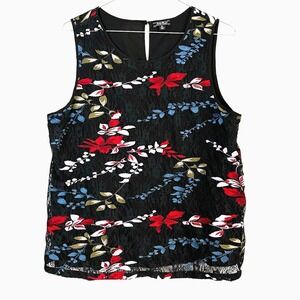 Lucky Brand Top Floral‎ Embroidered Lace Tank Womens XL Black RN80318